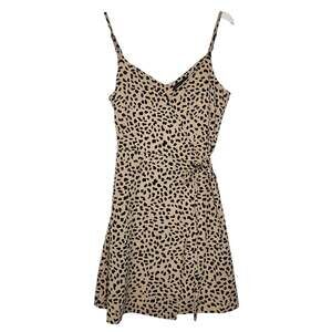 Sanctuary Animal Print Wrap Mini Dress M Tan Black Cheetah Leopard V-Neck